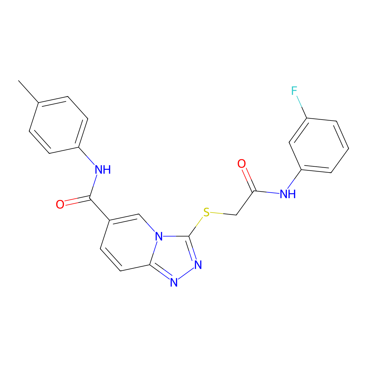 3-({[(3-Fluorophenyl)carbamoyl]methyl}sulfanyl)-N-(4-methylphenyl)-[1,2,4]triazolo[4,3-A]pyridine-6-carboxamide molecular structure, CAS 1040646-19-2