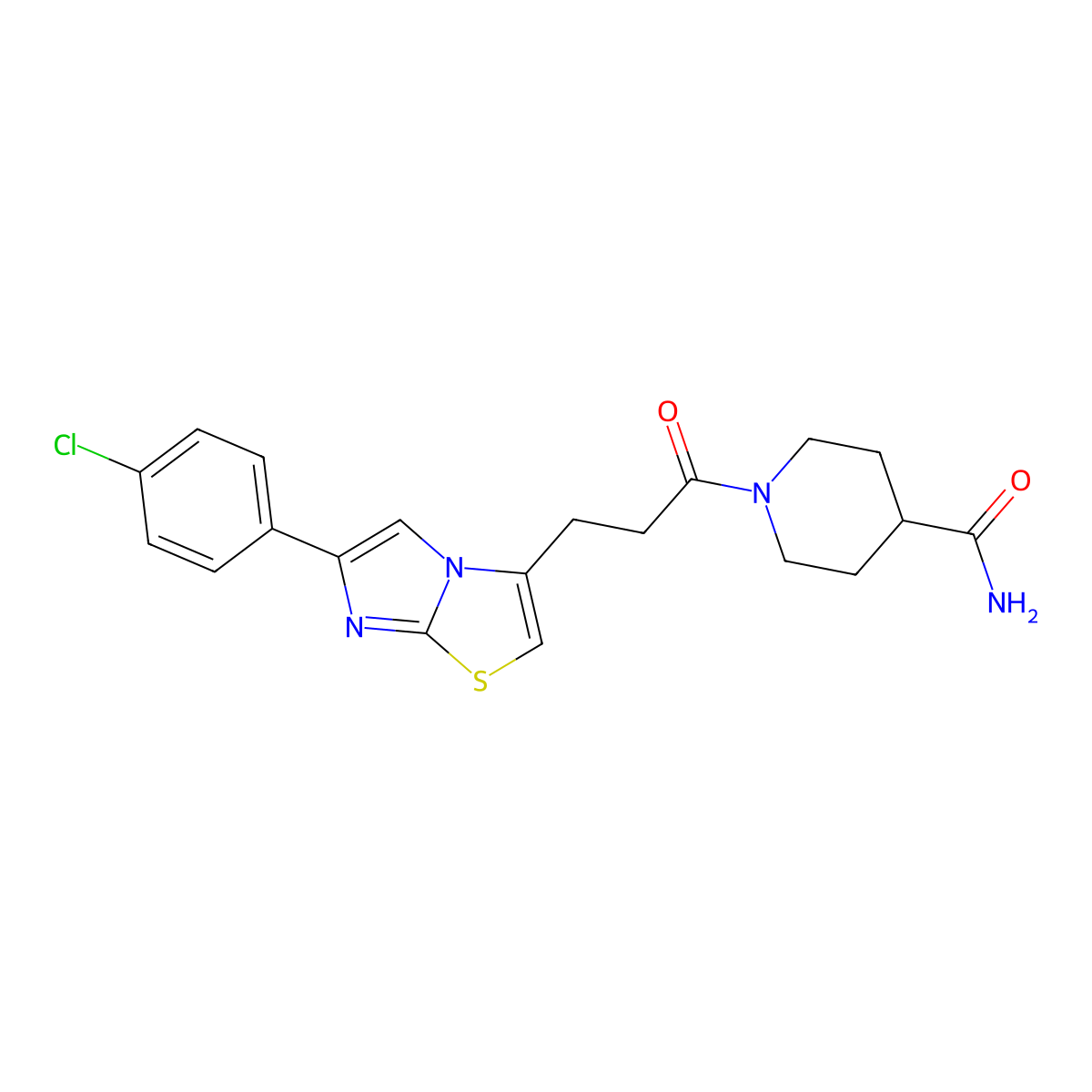 1-{3-[6-(4-Chlorophenyl)imidazo[2,1-b][1,3]thiazol-3-yl]propanoyl}piperidine-4-carboxamide molecular structure, CAS 1040646-24-9
