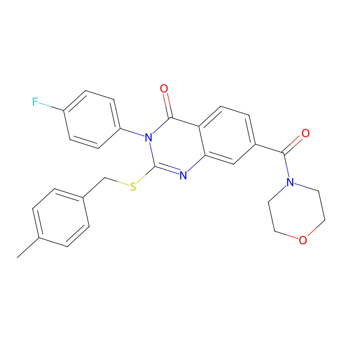 3-(4-fluorophenyl)-2-((4-methylbenzyl)thio)-7-(morpholine-4-carbonyl)quinazolin-4(3H)-one molecular structure, CAS 1040646-25-0