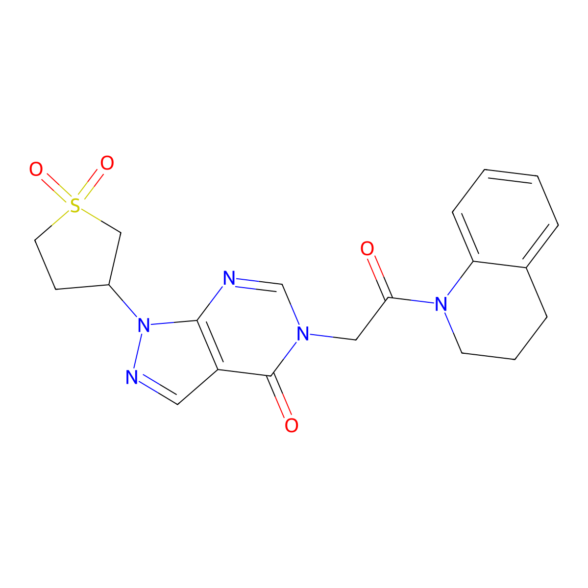 5-(2-(3,4-dihydroquinolin-1(2H)-yl)-2-oxoethyl)-1-(1,1-dioxidotetrahydrothiophen-3-yl)-1H-pyrazolo[3,4-d]pyrimidin-4(5H)-one molecular structure, CAS 1040646-28-3