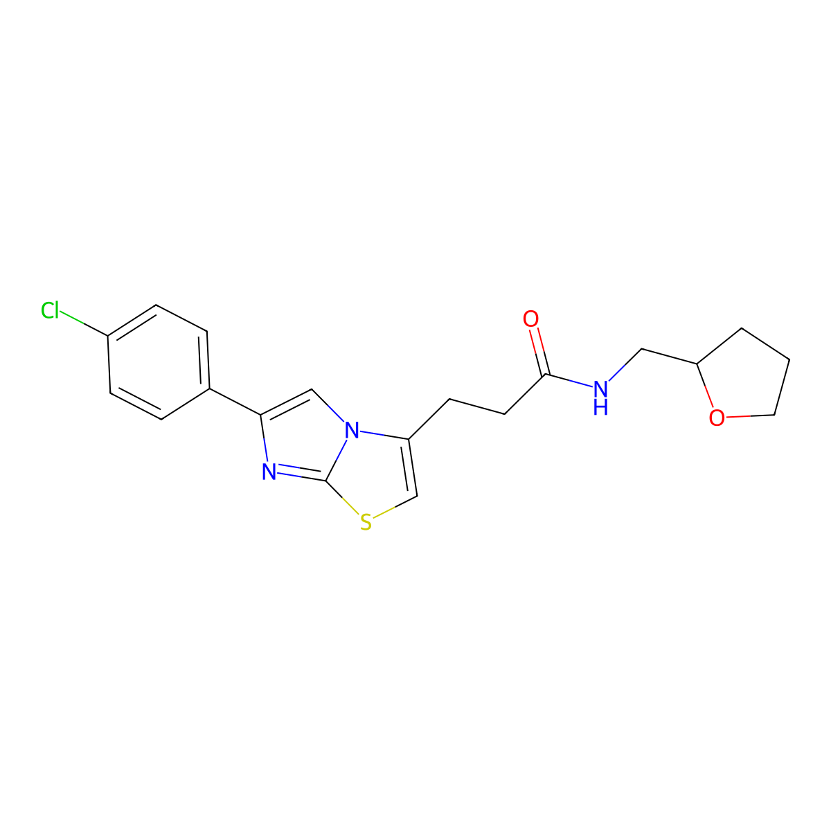 3-(6-(4-chlorophenyl)imidazo[2,1-b]thiazol-3-yl)-N-((tetrahydrofuran-2-yl)methyl)propanamide molecular structure, CAS 1040646-30-7