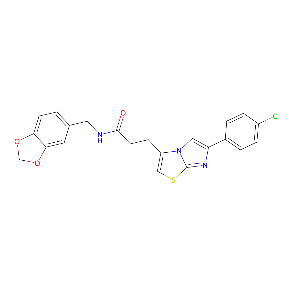 N-(benzo[d][1,3]dioxol-5-ylmethyl)-3-(6-(4-chlorophenyl)imidazo[2,1-b]thiazol-3-yl)propanamide molecular structure, CAS 1040646-36-3