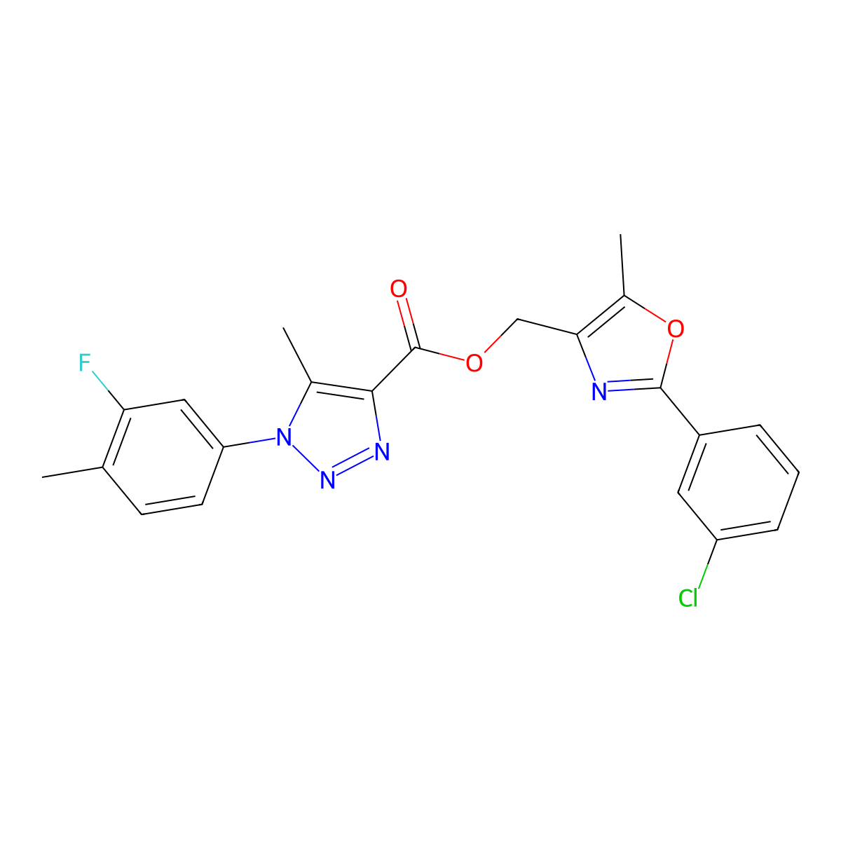 [2-(3-chlorophenyl)-5-methyl-1,3-oxazol-4-yl]methyl 1-(3-fluoro-4-methylphenyl)-5-methyl-1H-1,2,3-triazole-4-carboxylate molecular structure, CAS 1040646-38-5