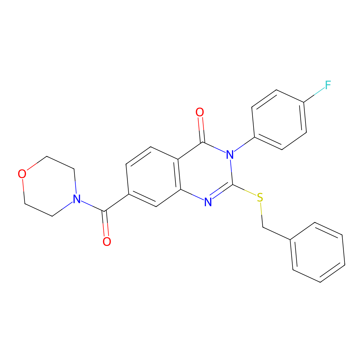 2-(benzylthio)-3-(4-fluorophenyl)-7-(morpholin-4-ylcarbonyl)quinazolin-4(3H)-one molecular structure, CAS 1040646-43-2
