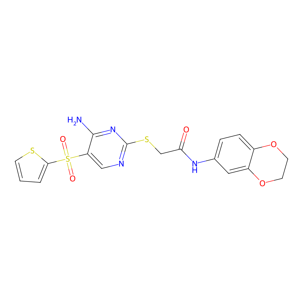 2-{[4-amino-5-(thiophene-2-sulfonyl)pyrimidin-2-yl]sulfanyl}-N-(2,3-dihydro-1,4-benzodioxin-6-yl)acetamide molecular structure, CAS 1040646-44-3