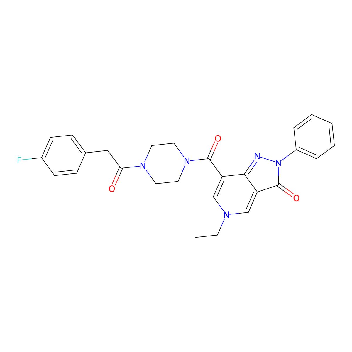 5-ethyl-7-(4-(2-(4-fluorophenyl)acetyl)piperazine-1-carbonyl)-2-phenyl-2H-pyrazolo[4,3-c]pyridin-3(5H)-one molecular structure, CAS 1040646-47-6
