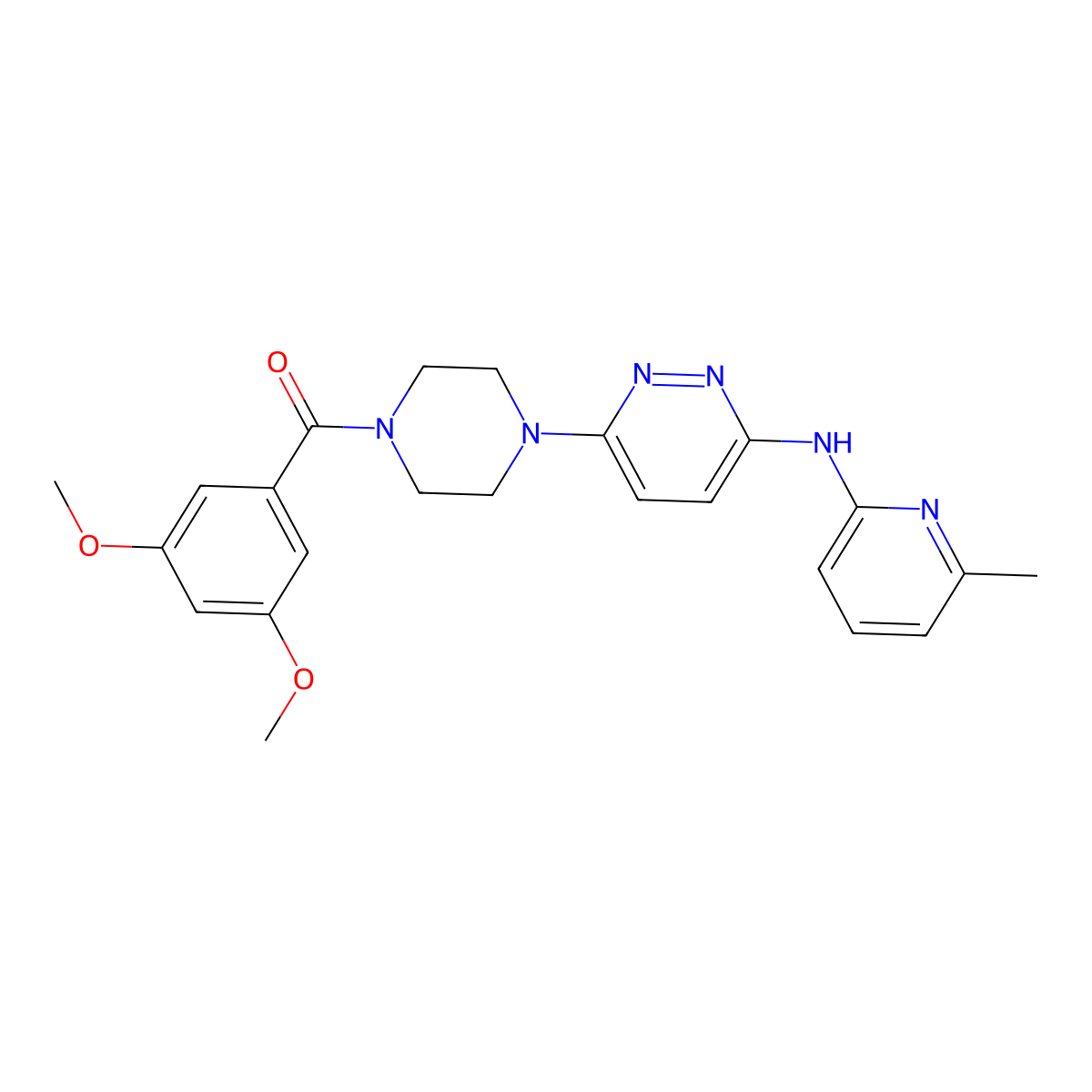 (3,5-Dimethoxyphenyl)(4-(6-((6-methylpyridin-2-yl)amino)pyridazin-3-yl)piperazin-1-yl)methanone molecular structure, CAS 1040646-52-3