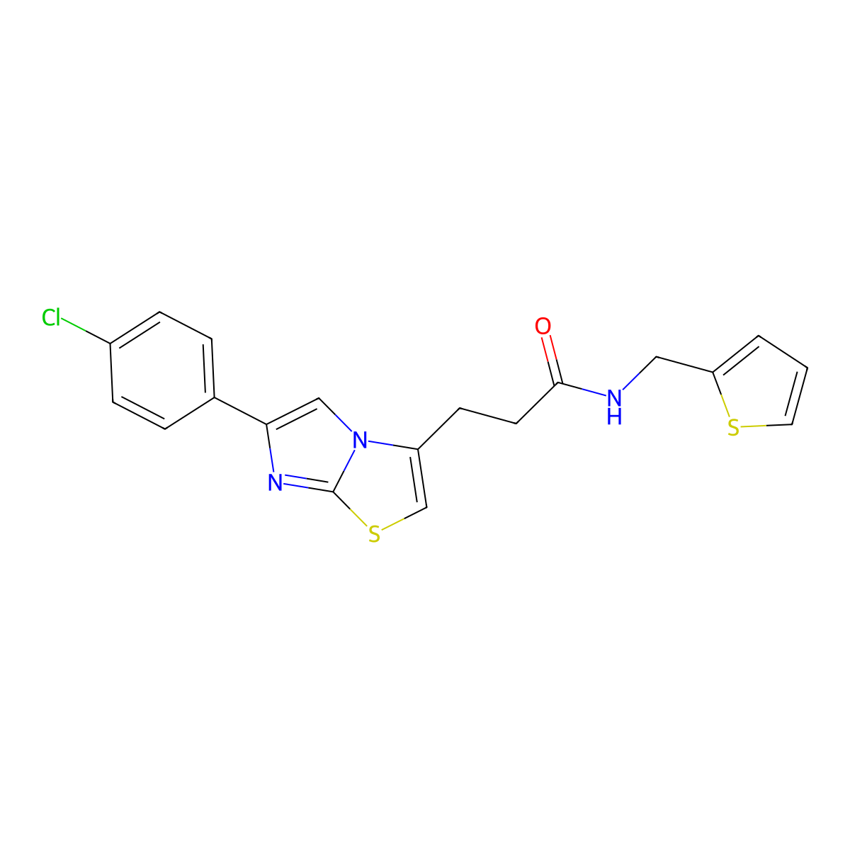 3-(6-(4-chlorophenyl)imidazo[2,1-b]thiazol-3-yl)-N-(thiophen-2-ylmethyl)propanamide molecular structure, CAS 1040646-57-8