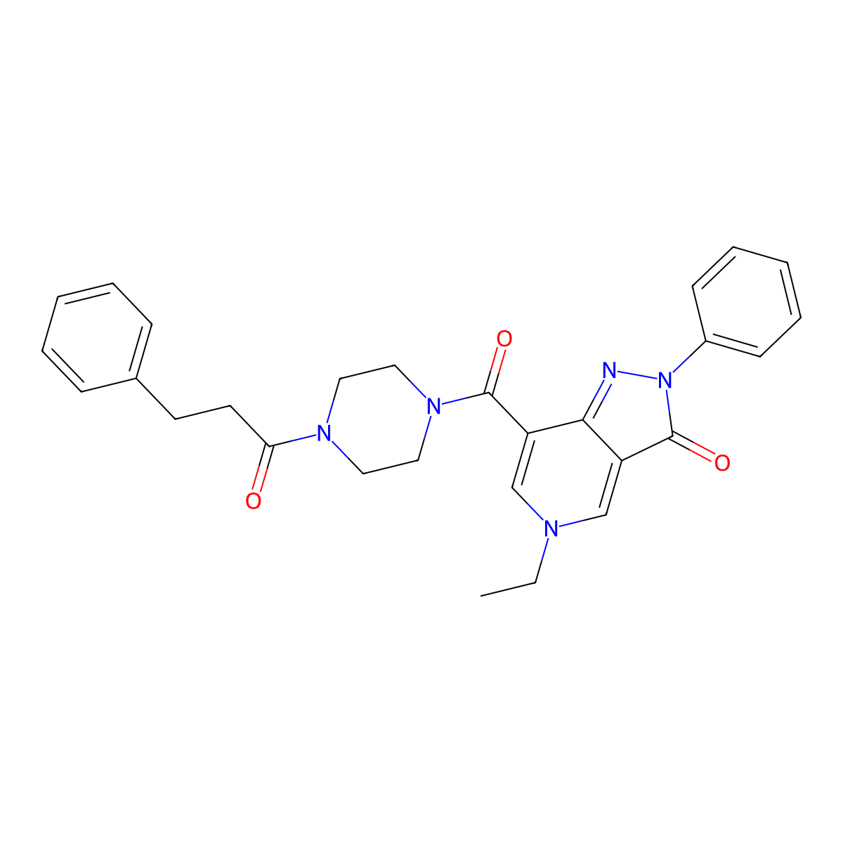 5-ethyl-2-phenyl-7-(4-(3-phenylpropanoyl)piperazine-1-carbonyl)-2H-pyrazolo[4,3-c]pyridin-3(5H)-one molecular structure, CAS 1040646-63-6