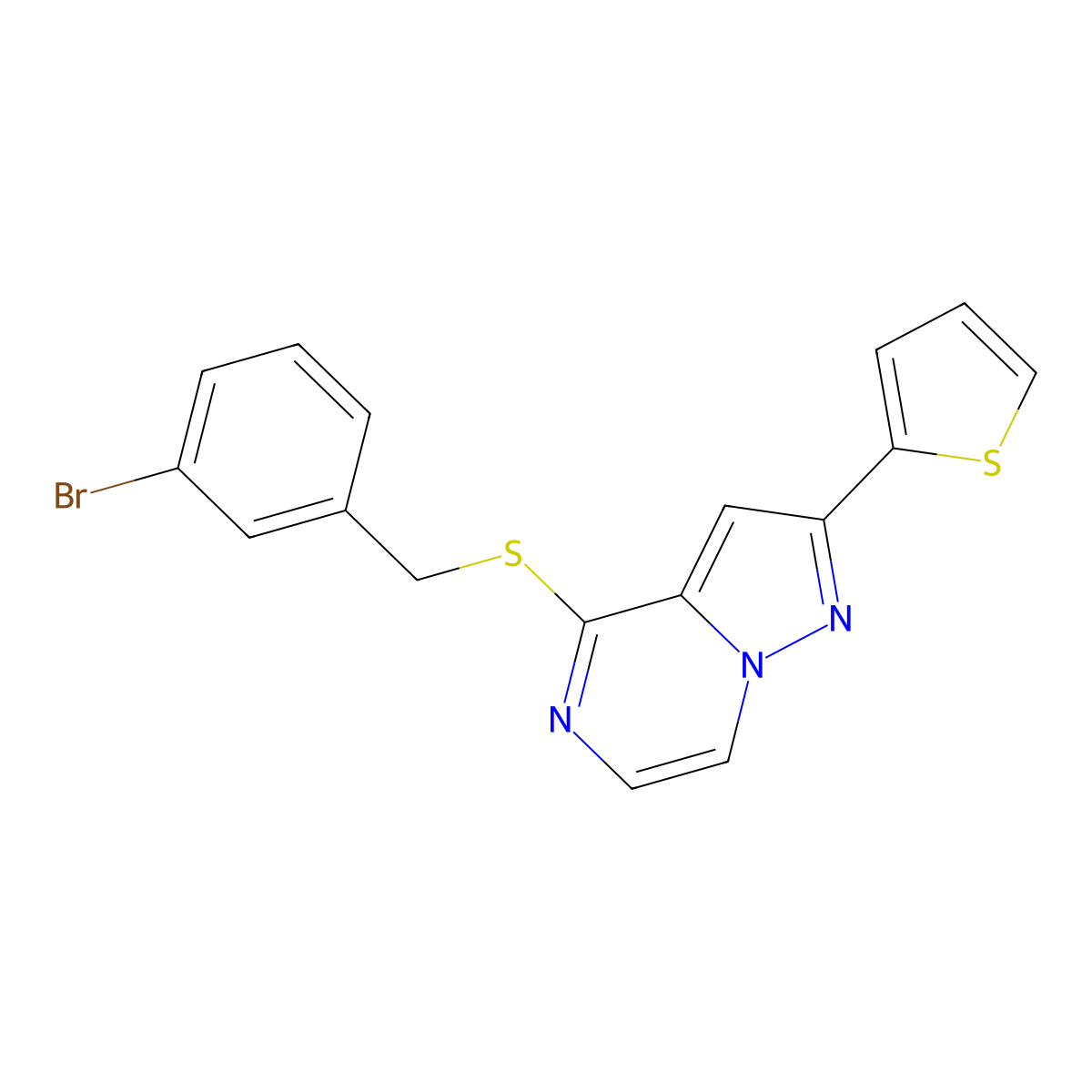 4-[(3-Bromobenzyl)thio]-2-(2-thienyl)pyrazolo[1,5-a]pyrazine molecular structure, CAS 1040646-67-0