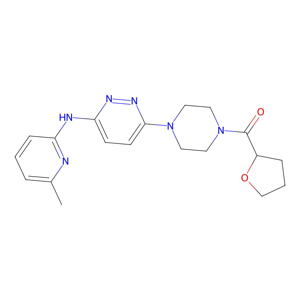 (4-(6-((6-Methylpyridin-2-yl)amino)pyridazin-3-yl)piperazin-1-yl)(tetrahydrofuran-2-yl)methanone molecular structure, CAS 1040646-68-1