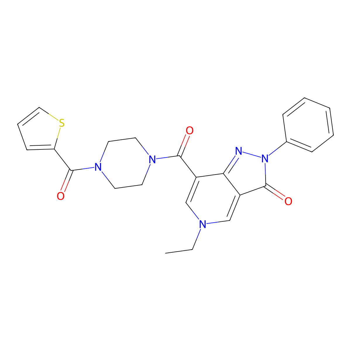5-ethyl-2-phenyl-7-(4-(thiophene-2-carbonyl)piperazine-1-carbonyl)-2H-pyrazolo[4,3-c]pyridin-3(5H)-one molecular structure, CAS 1040646-70-5
