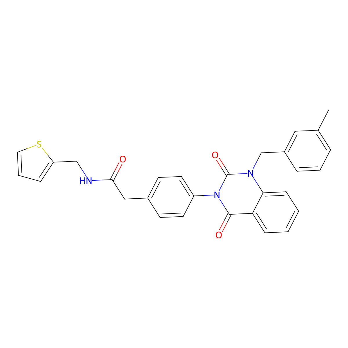 2-(4-{1-[(3-methylphenyl)methyl]-2,4-dioxo-1,2,3,4-tetrahydroquinazolin-3-yl}phenyl)-N-[(thiophen-2-yl)methyl]acetamide molecular structure, CAS 1040646-73-8