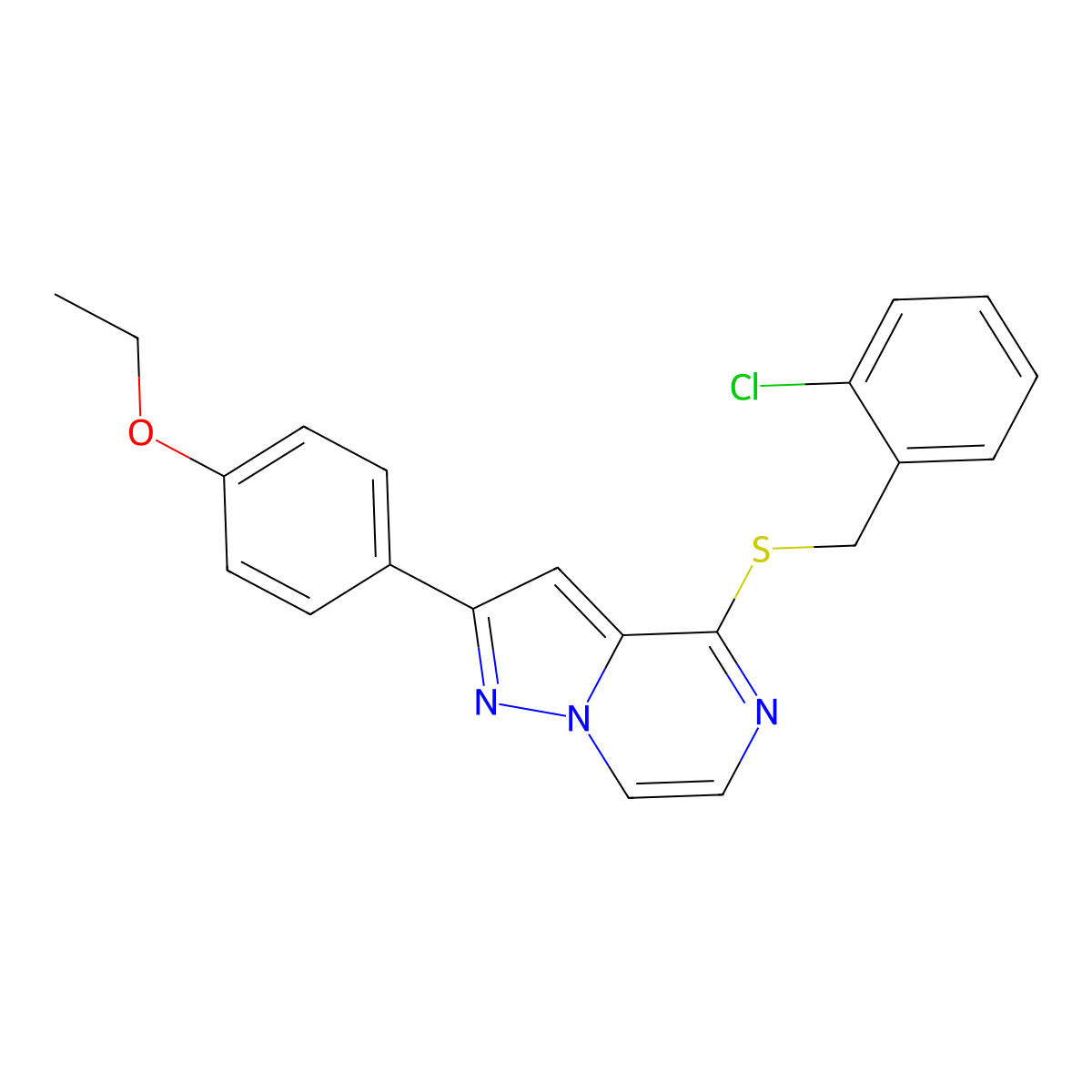 4-[(2-Chlorobenzyl)thio]-2-(4-ethoxyphenyl)pyrazolo[1,5-a]pyrazine molecular structure, CAS 1040646-74-9