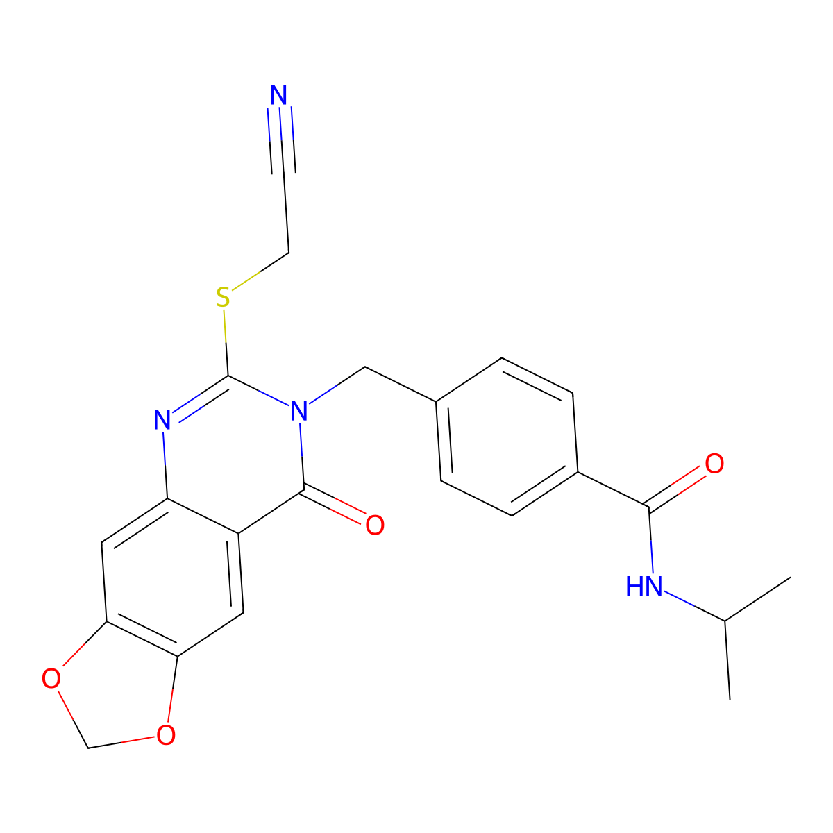 4-{[6-[(cyanomethyl)thio]-8-oxo[1,3]dioxolo[4,5-g]quinazolin-7(8H)-yl]methyl}-N-isopropylbenzamide molecular structure, CAS 1040646-80-7