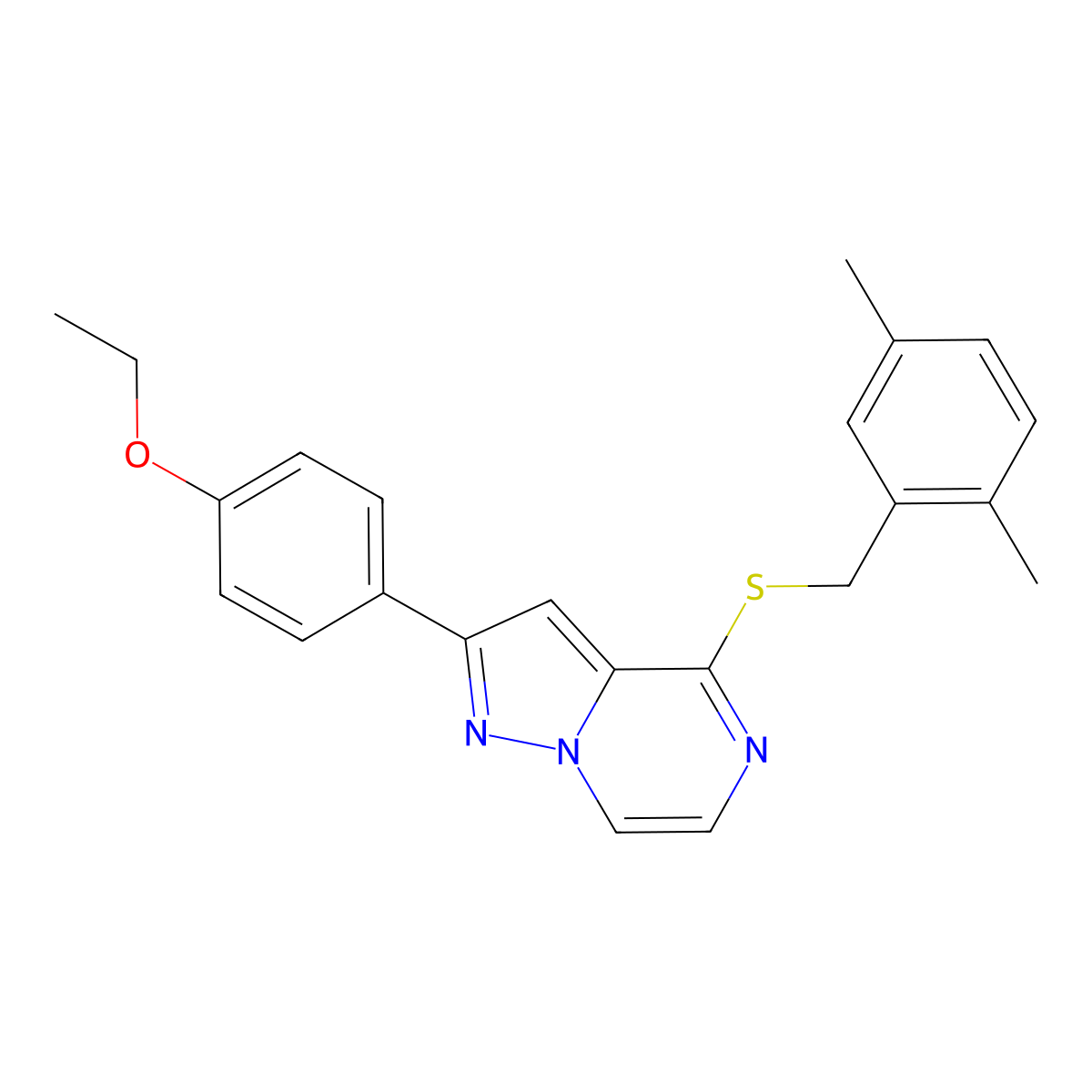 4-{[(2,5-Dimethylphenyl)methyl]sulfanyl}-2-(4-ethoxyphenyl)pyrazolo[1,5-A]pyrazine molecular structure, CAS 1040646-81-8