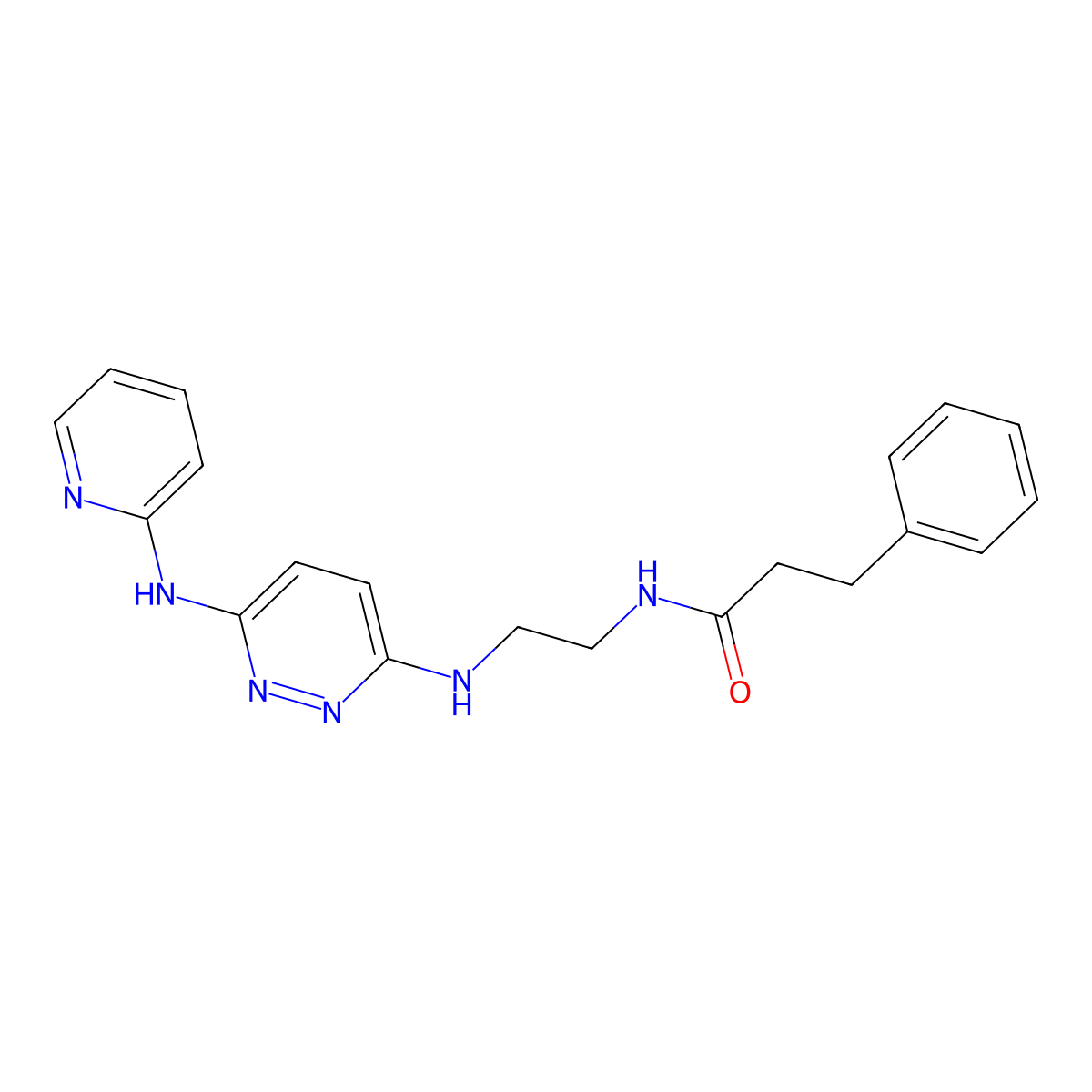 3-phenyl-N-(2-((6-(pyridin-2-ylamino)pyridazin-3-yl)amino)ethyl)propanamide molecular structure, CAS 1040646-82-9
