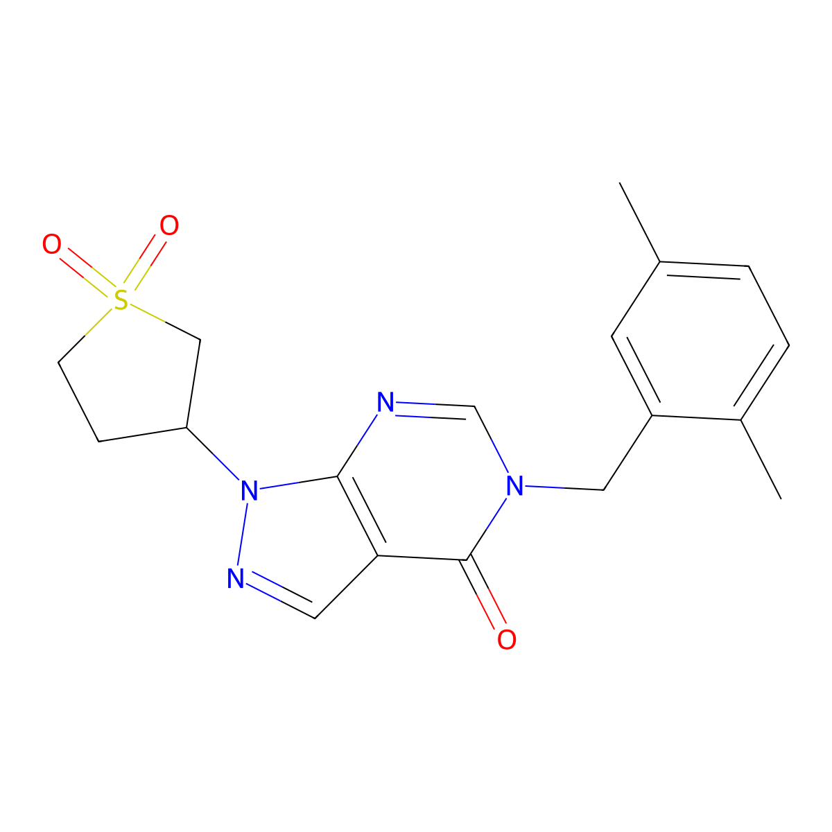 5-(2,5-dimethylbenzyl)-1-(1,1-dioxidotetrahydrothiophen-3-yl)-1H-pyrazolo[3,4-d]pyrimidin-4(5H)-one molecular structure, CAS 1040646-83-0