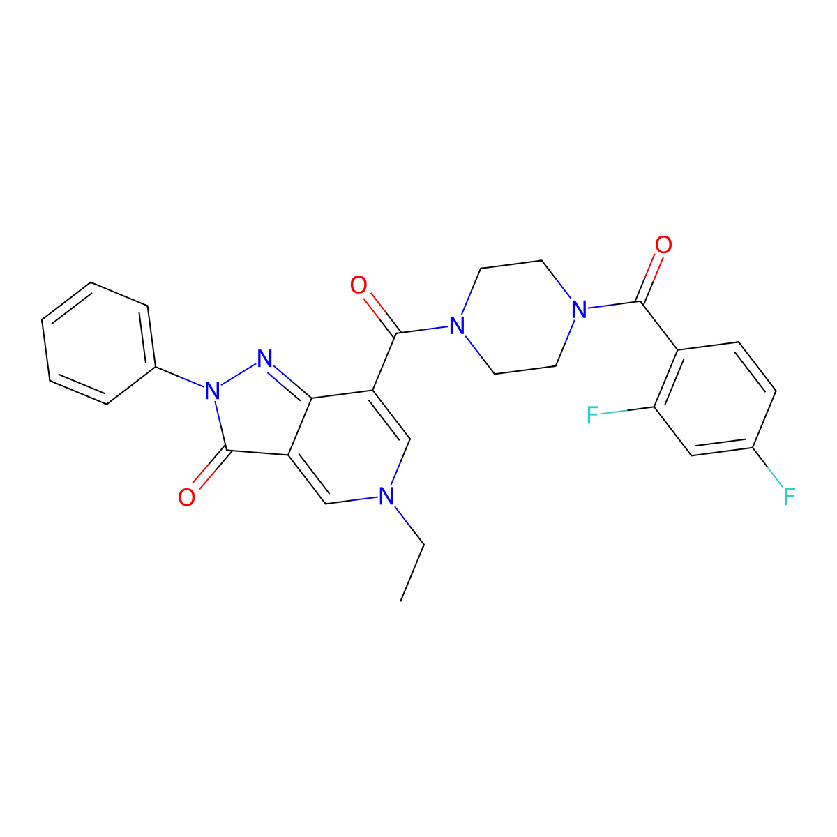 7-(4-(2,4-difluorobenzoyl)piperazine-1-carbonyl)-5-ethyl-2-phenyl-2H-pyrazolo[4,3-c]pyridin-3(5H)-one molecular structure, CAS 1040646-84-1