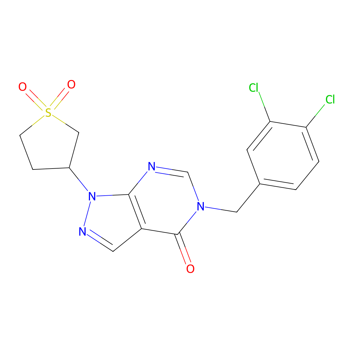 5-(3,4-dichlorobenzyl)-1-(1,1-dioxidotetrahydrothiophen-3-yl)-1H-pyrazolo[3,4-d]pyrimidin-4(5H)-one molecular structure, CAS 1040646-90-9