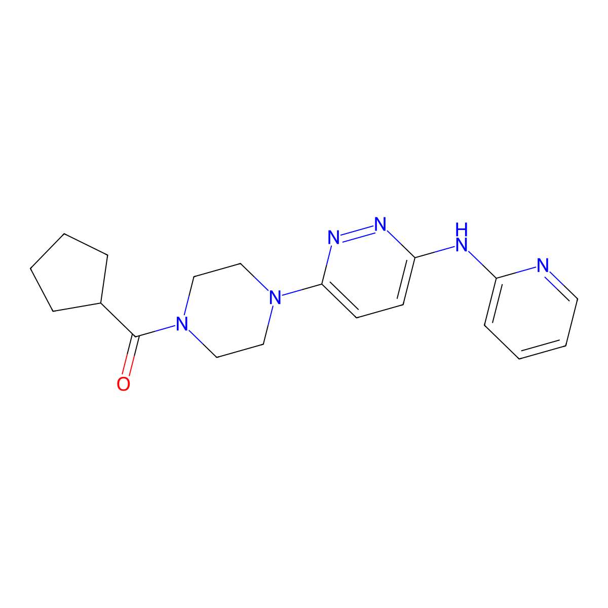 Cyclopentyl(4-(6-(pyridin-2-ylamino)pyridazin-3-yl)piperazin-1-yl)methanone molecular structure, CAS 1040647-03-7