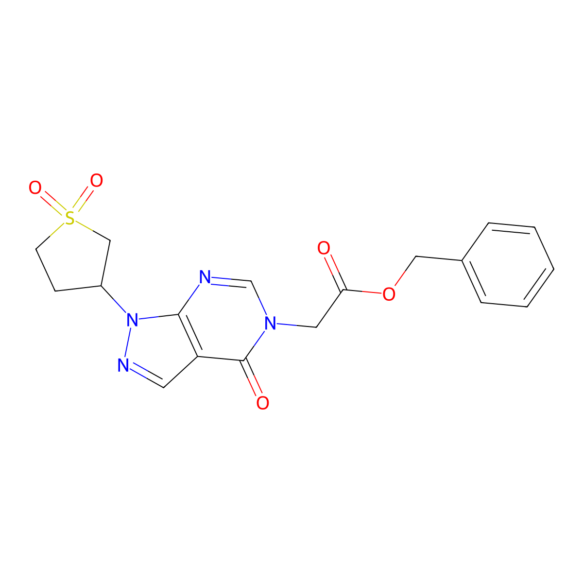 benzyl 2-(1-(1,1-dioxidotetrahydrothiophen-3-yl)-4-oxo-1H-pyrazolo[3,4-d]pyrimidin-5(4H)-yl)acetate molecular structure, CAS 1040647-04-8