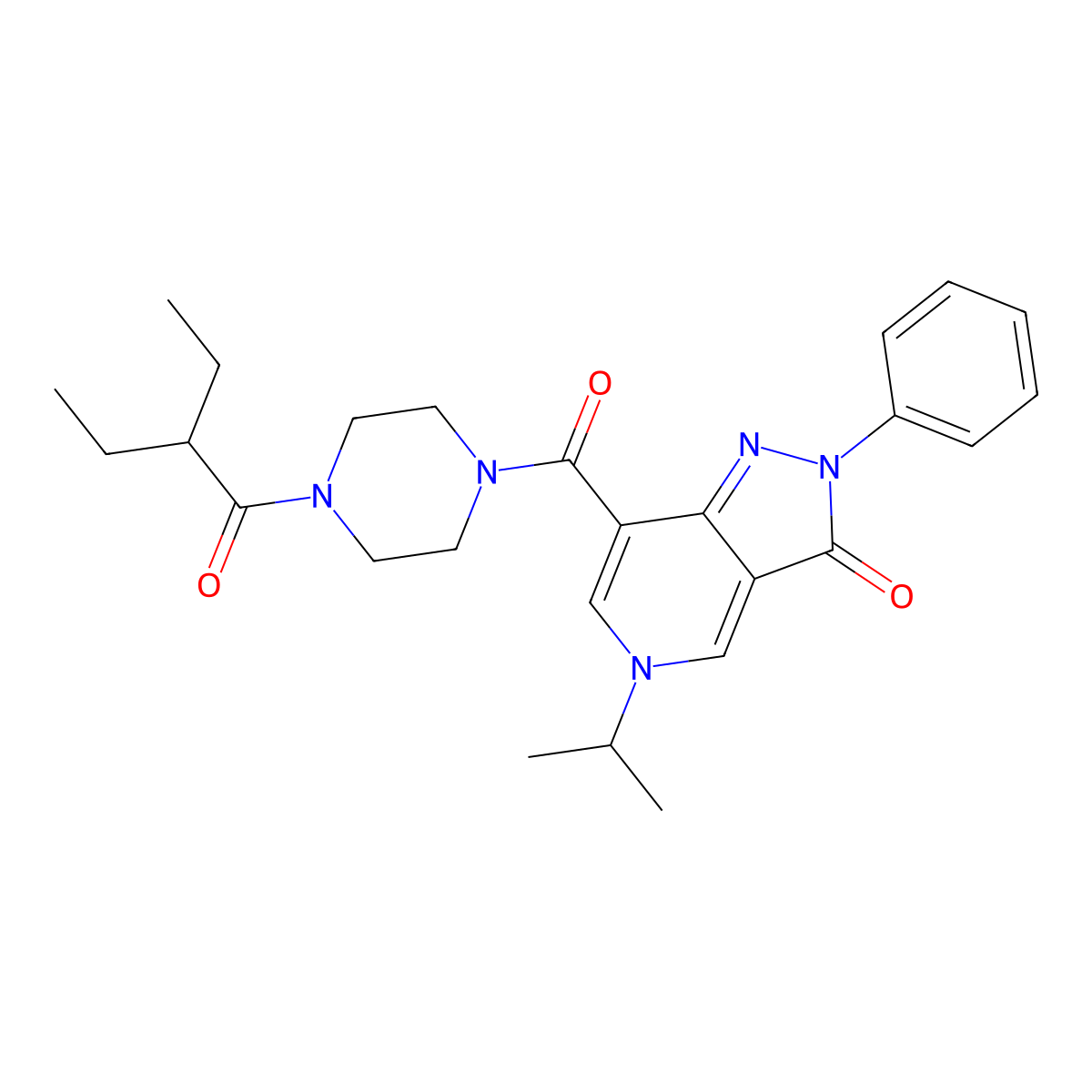 7-(4-(2-ethylbutanoyl)piperazine-1-carbonyl)-5-isopropyl-2-phenyl-2H-pyrazolo[4,3-c]pyridin-3(5H)-one molecular structure, CAS 1040647-05-9