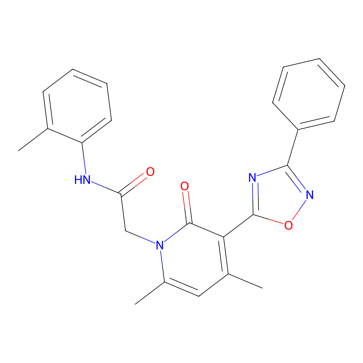 2-(4,6-dimethyl-2-oxo-3-(3-phenyl-1,2,4-oxadiazol-5-yl)pyridin-1(2H)-yl)-N-(o-tolyl)acetamide molecular structure, CAS 1040647-08-2