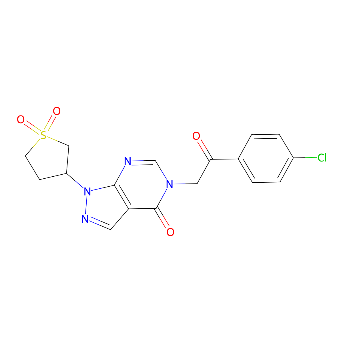 5-(2-(4-chlorophenyl)-2-oxoethyl)-1-(1,1-dioxidotetrahydrothiophen-3-yl)-1H-pyrazolo[3,4-d]pyrimidin-4(5H)-one molecular structure, CAS 1040647-11-7