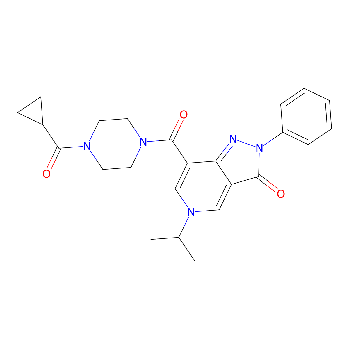 7-(4-(cyclopropanecarbonyl)piperazine-1-carbonyl)-5-isopropyl-2-phenyl-2H-pyrazolo[4,3-c]pyridin-3(5H)-one molecular structure, CAS 1040647-19-5