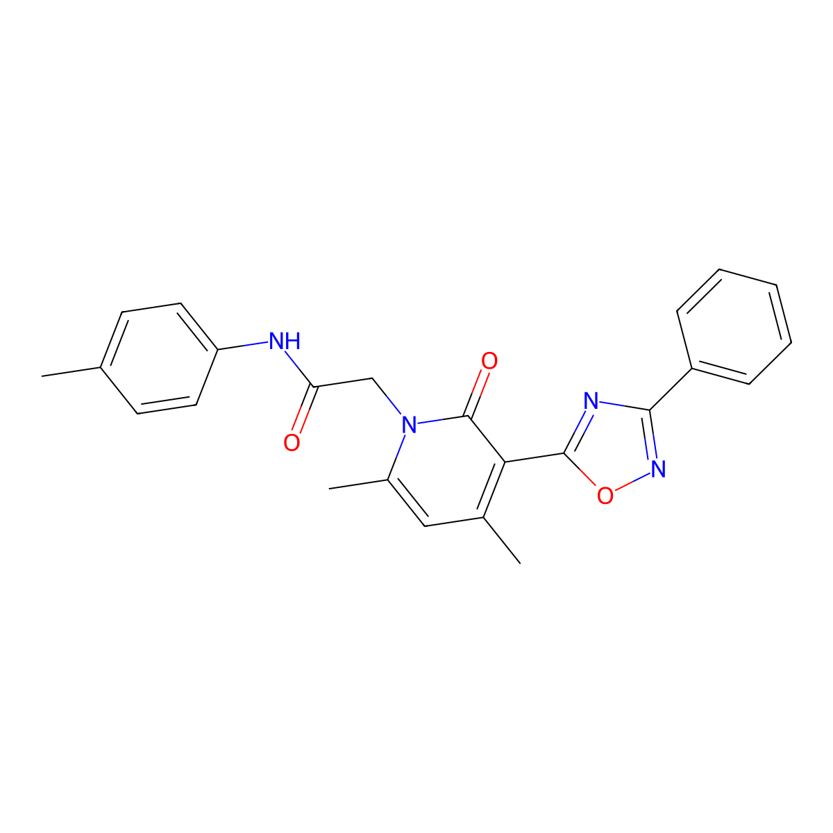 2-(4,6-dimethyl-2-oxo-3-(3-phenyl-1,2,4-oxadiazol-5-yl)pyridin-1(2H)-yl)-N-(p-tolyl)acetamide molecular structure, CAS 1040647-22-0