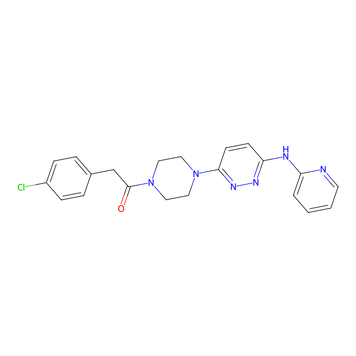 2-(4-Chlorophenyl)-1-(4-(6-(pyridin-2-ylamino)pyridazin-3-yl)piperazin-1-yl)ethanone molecular structure, CAS 1040647-23-1