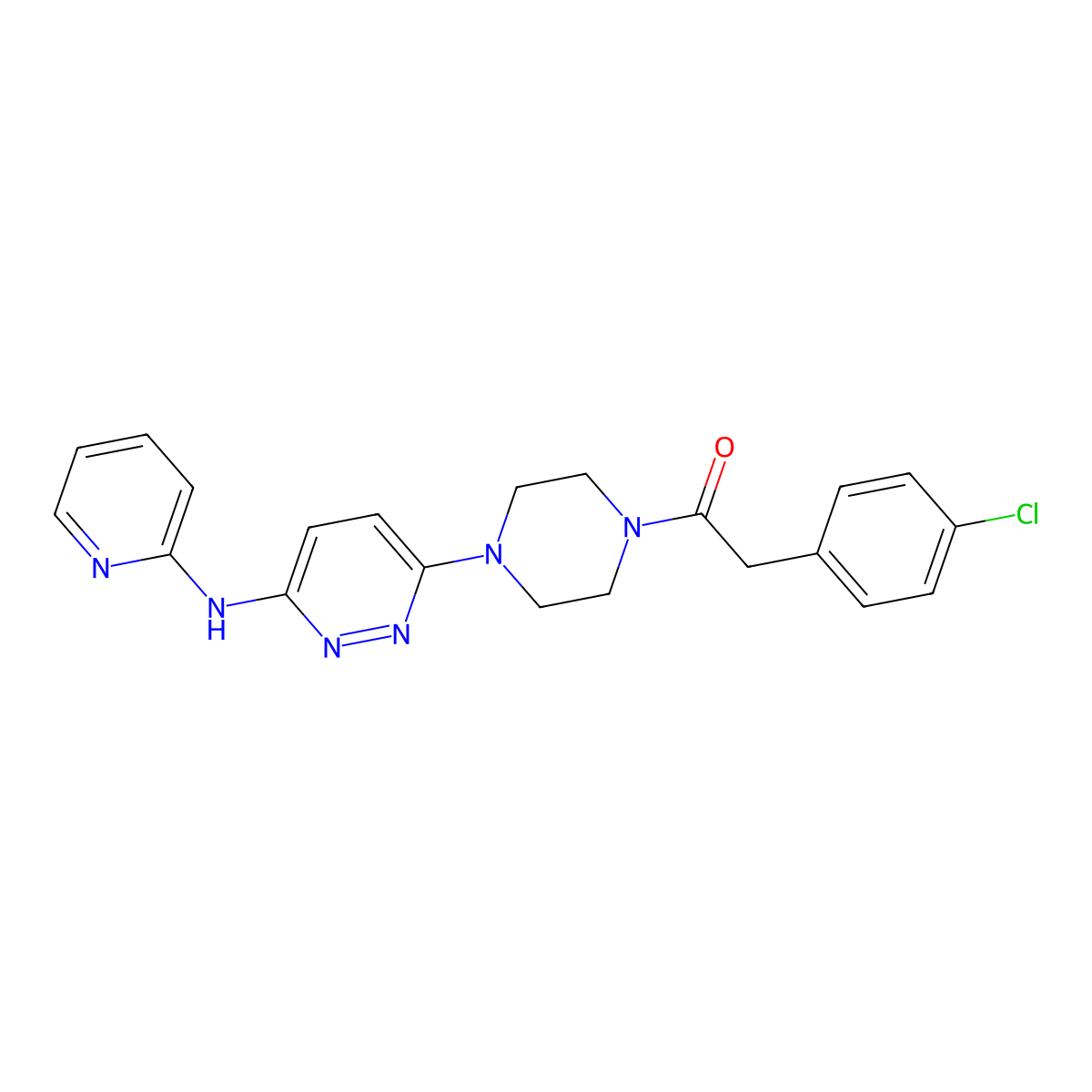 2-(4-Chlorophenyl)-1-(4-(6-(pyridin-2-ylamino)pyridazin-3-yl)piperazin-1-yl)ethanone molecular structure, CAS 1040647-23-1