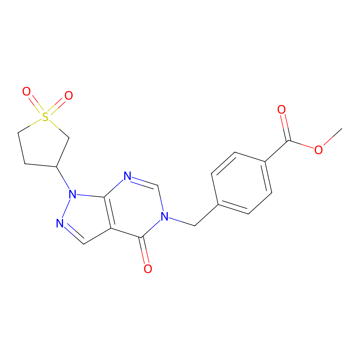 methyl 4-((1-(1,1-dioxidotetrahydrothiophen-3-yl)-4-oxo-1H-pyrazolo[3,4-d]pyrimidin-5(4H)-yl)methyl)benzoate molecular structure, CAS 1040647-24-2