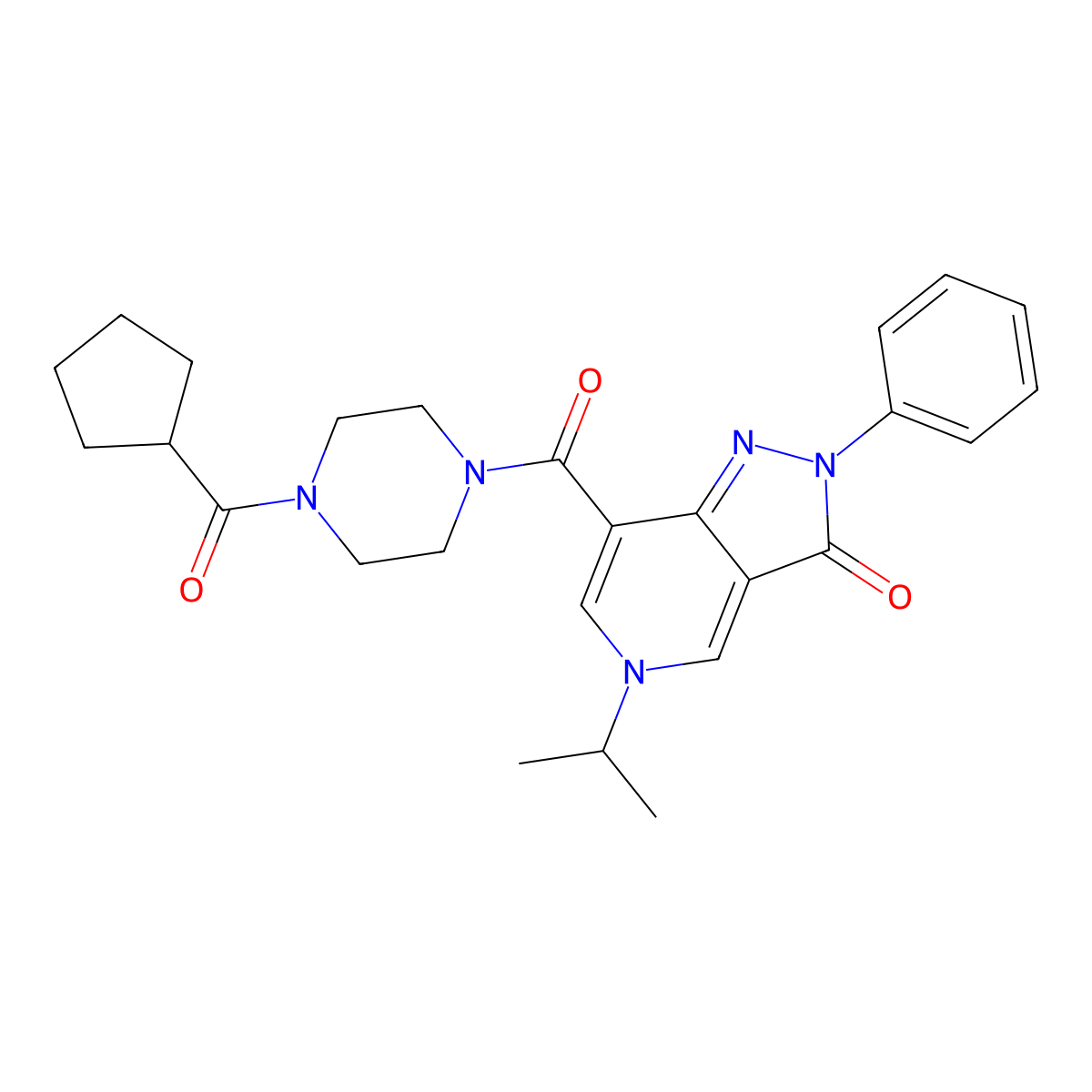 7-(4-cyclopentanecarbonylpiperazine-1-carbonyl)-2-phenyl-5-(propan-2-yl)-2H,3H,5H-pyrazolo[4,3-c]pyridin-3-one molecular structure, CAS 1040647-25-3