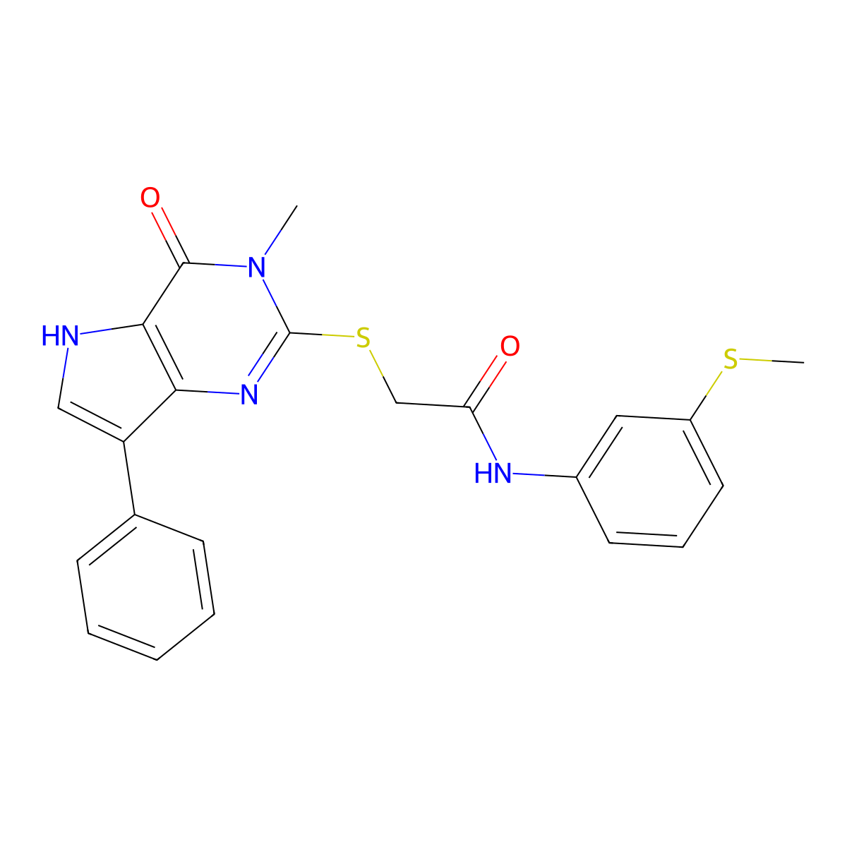 2-[(3-methyl-4-oxo-7-phenyl-4,5-dihydro-3H-pyrrolo[3,2-d]pyrimidin-2-yl)sulfanyl]-N-[3-(methylsulfanyl)phenyl]acetamide molecular structure, CAS 1040647-32-2