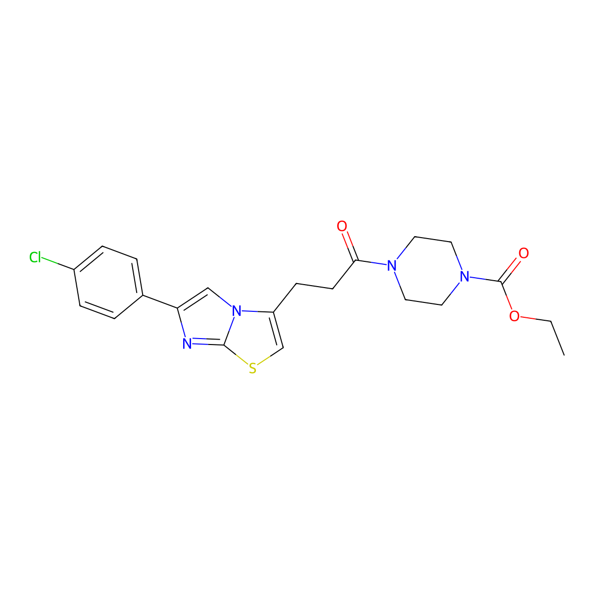 Ethyl 4-(3-(6-(4-chlorophenyl)imidazo[2,1-b]thiazol-3-yl)propanoyl)piperazine-1-carboxylate molecular structure, CAS 1040647-33-3