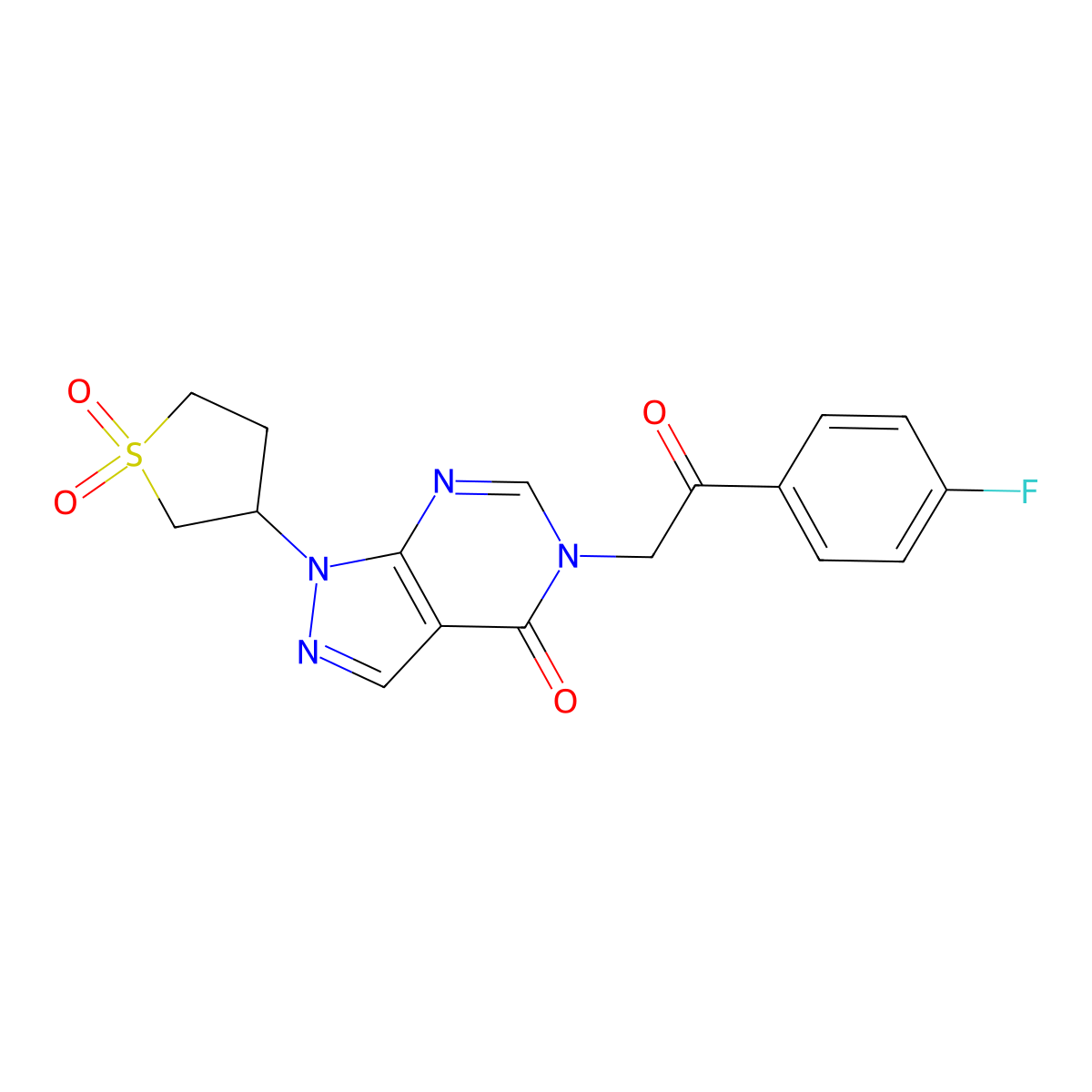 1-(1,1-dioxidotetrahydrothiophen-3-yl)-5-(2-(4-fluorophenyl)-2-oxoethyl)-1H-pyrazolo[3,4-d]pyrimidin-4(5H)-one molecular structure, CAS 1040647-36-6