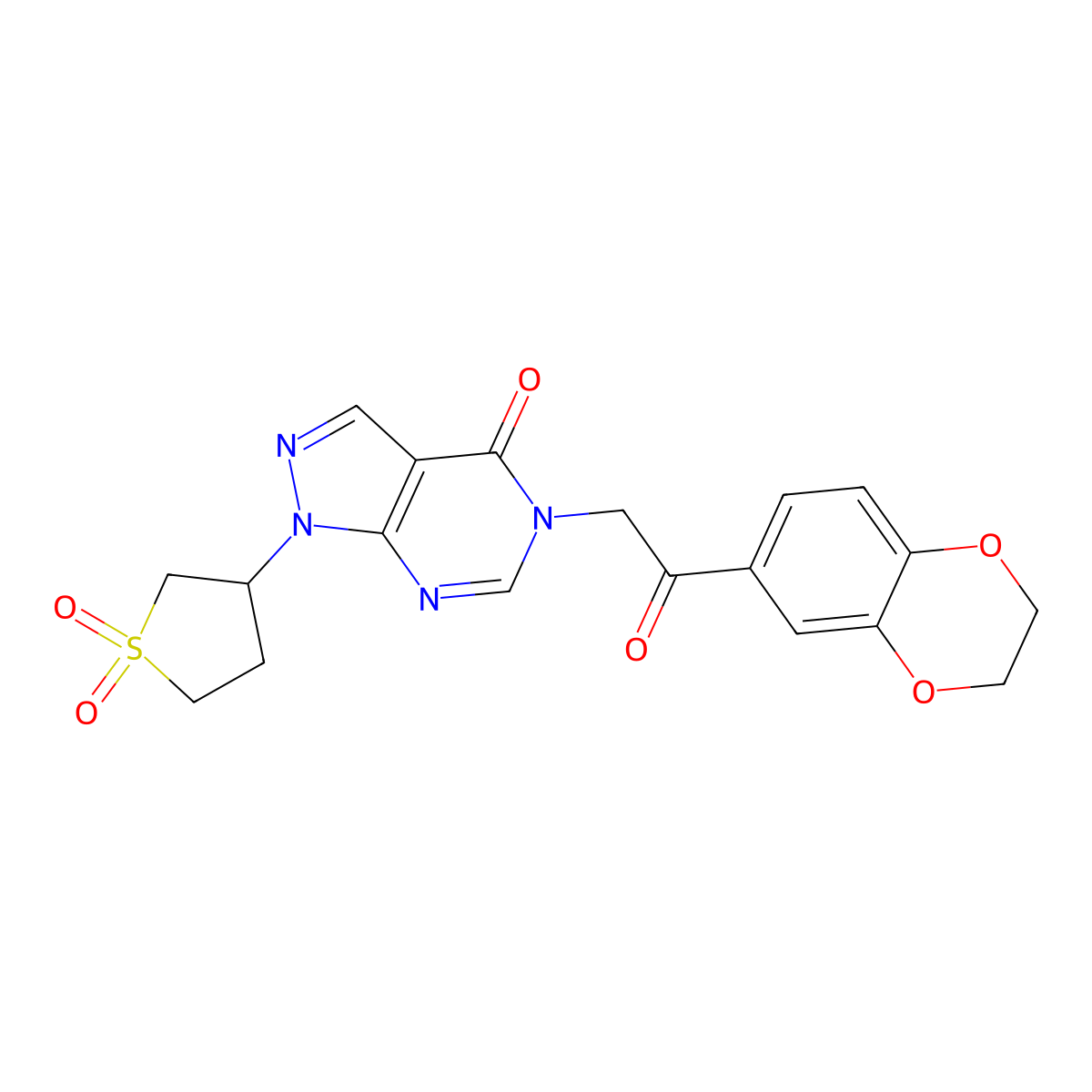 3-{5-[2-(2,3-dihydro-1,4-benzodioxin-6-yl)-2-oxoethyl]-4-oxo-1H,4H,5H-pyrazolo[3,4-d]pyrimidin-1-yl}-1lambda6-thiolane-1,1-dione molecular structure, CAS 1040647-41-3