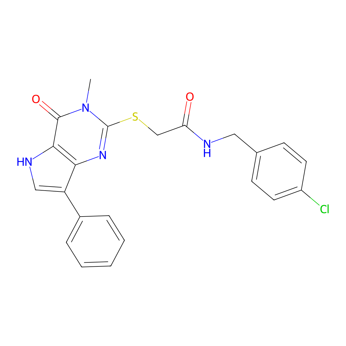 N-(4-chlorobenzyl)-2-((3-methyl-4-oxo-7-phenyl-4,5-dihydro-3H-pyrrolo[3,2-d]pyrimidin-2-yl)thio)acetamide molecular structure, CAS 1040647-43-5
