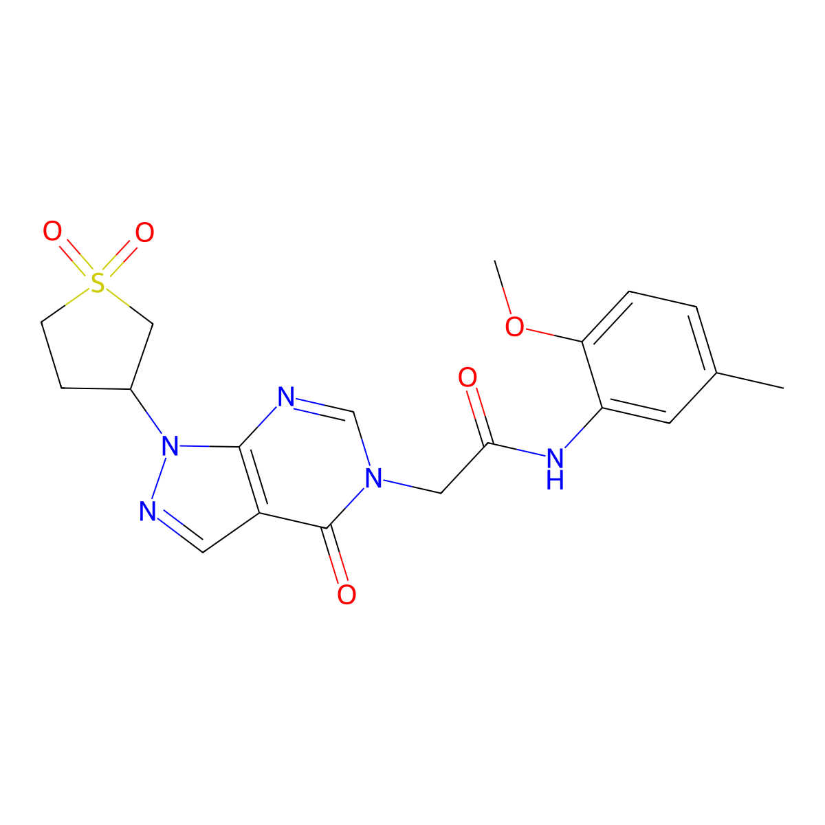 2-(1-(1,1-dioxidotetrahydrothiophen-3-yl)-4-oxo-1H-pyrazolo[3,4-d]pyrimidin-5(4H)-yl)-N-(2-methoxy-5-methylphenyl)acetamide molecular structure, CAS 1040647-46-8