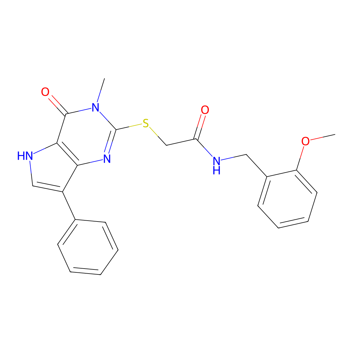 N-[(2-methoxyphenyl)methyl]-2-({3-methyl-4-oxo-7-phenyl-3H,4H,5H-pyrrolo[3,2-d]pyrimidin-2-yl}sulfanyl)acetamide molecular structure, CAS 1040647-48-0