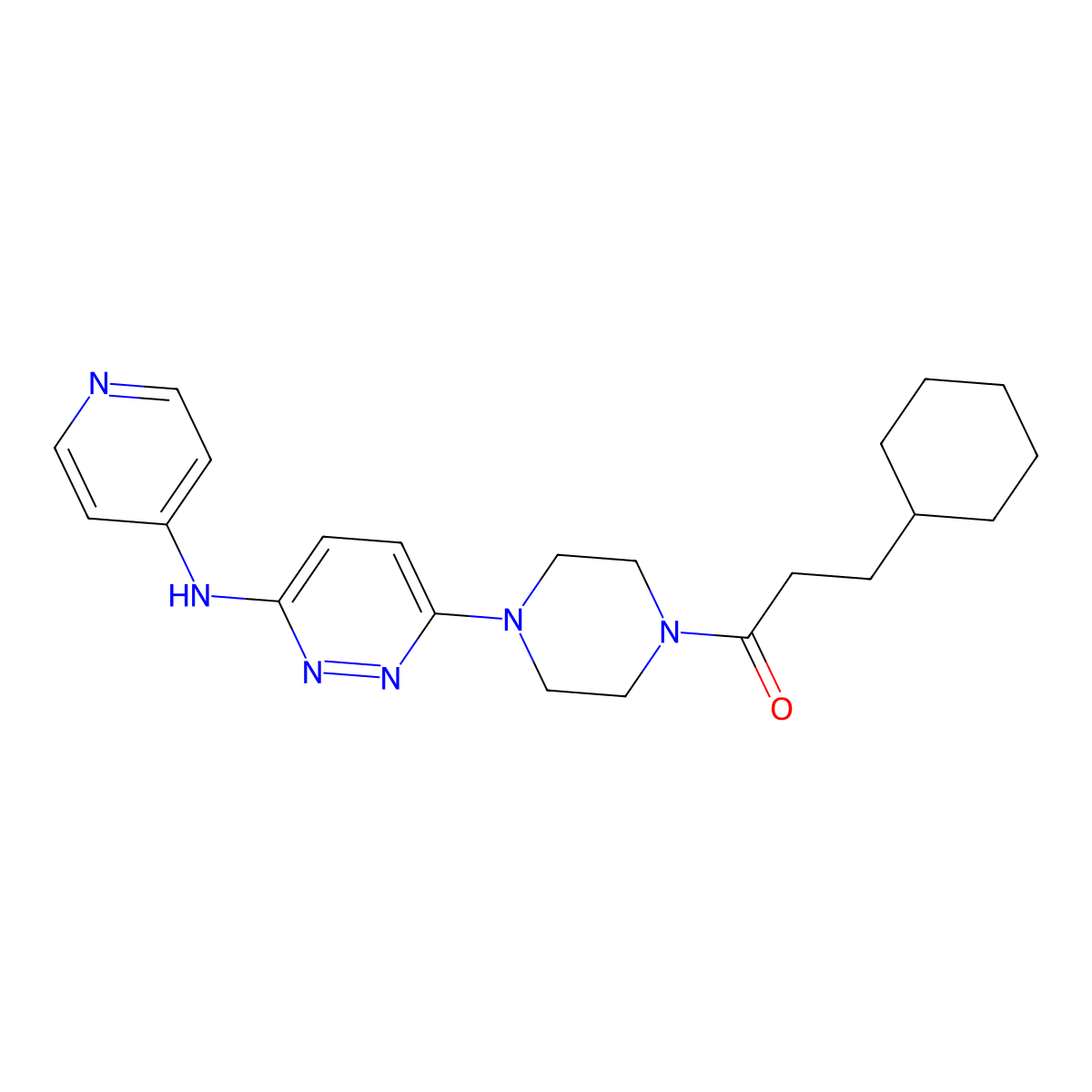 3-Cyclohexyl-1-(4-(6-(pyridin-4-ylamino)pyridazin-3-yl)piperazin-1-yl)propan-1-one molecular structure, CAS 1040647-50-4