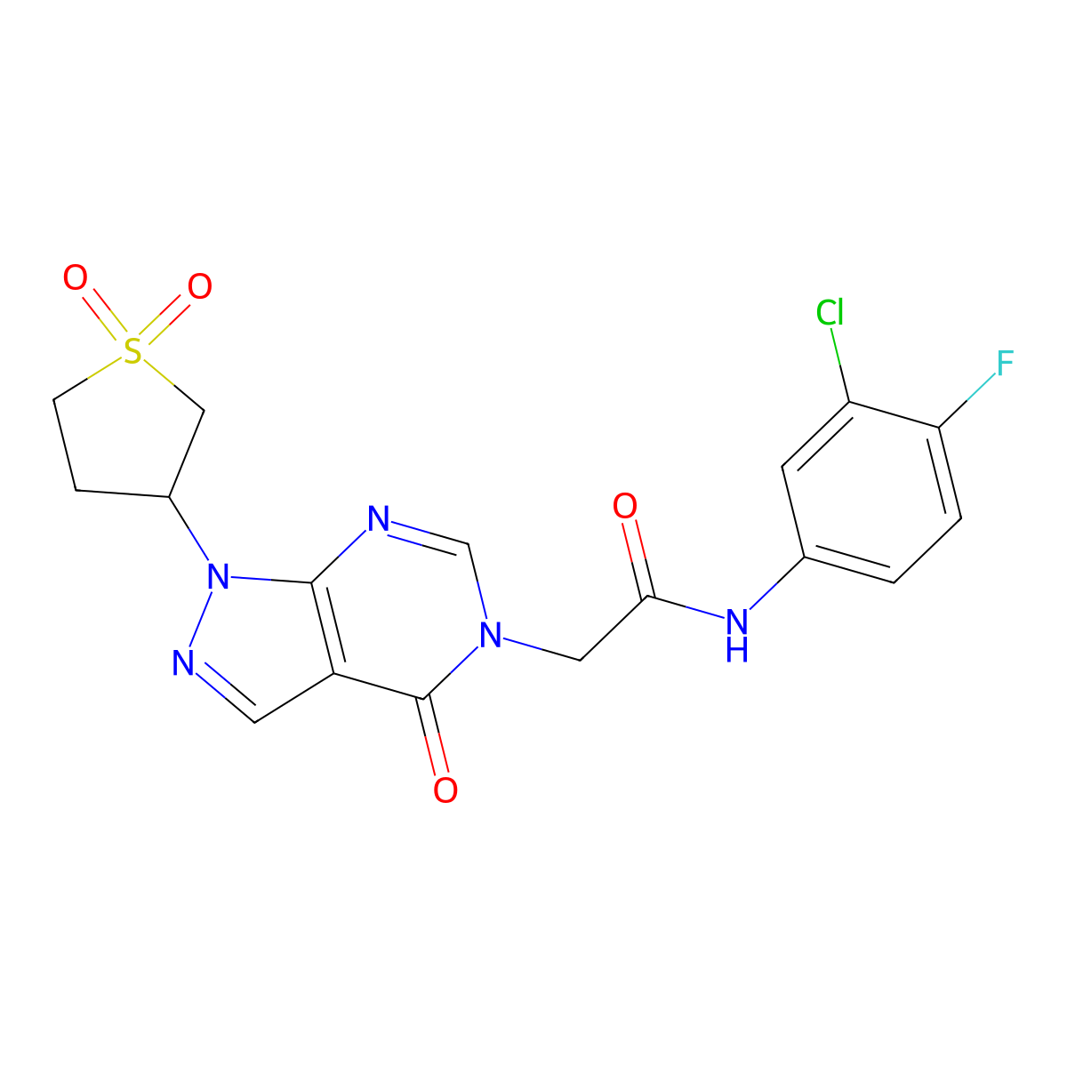 N-(3-chloro-4-fluorophenyl)-2-(1-(1,1-dioxidotetrahydrothiophen-3-yl)-4-oxo-1H-pyrazolo[3,4-d]pyrimidin-5(4H)-yl)acetamide molecular structure, CAS 1040647-51-5