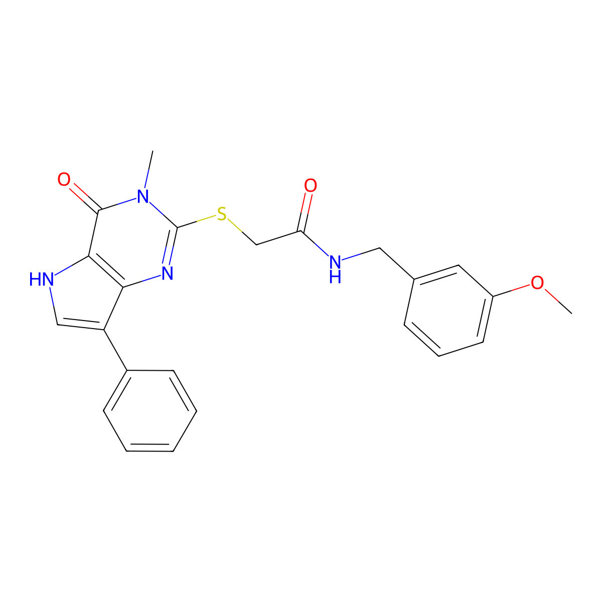 N-[(3-methoxyphenyl)methyl]-2-({3-methyl-4-oxo-7-phenyl-3H,4H,5H-pyrrolo[3,2-d]pyrimidin-2-yl}sulfanyl)acetamide molecular structure, CAS 1040647-53-7