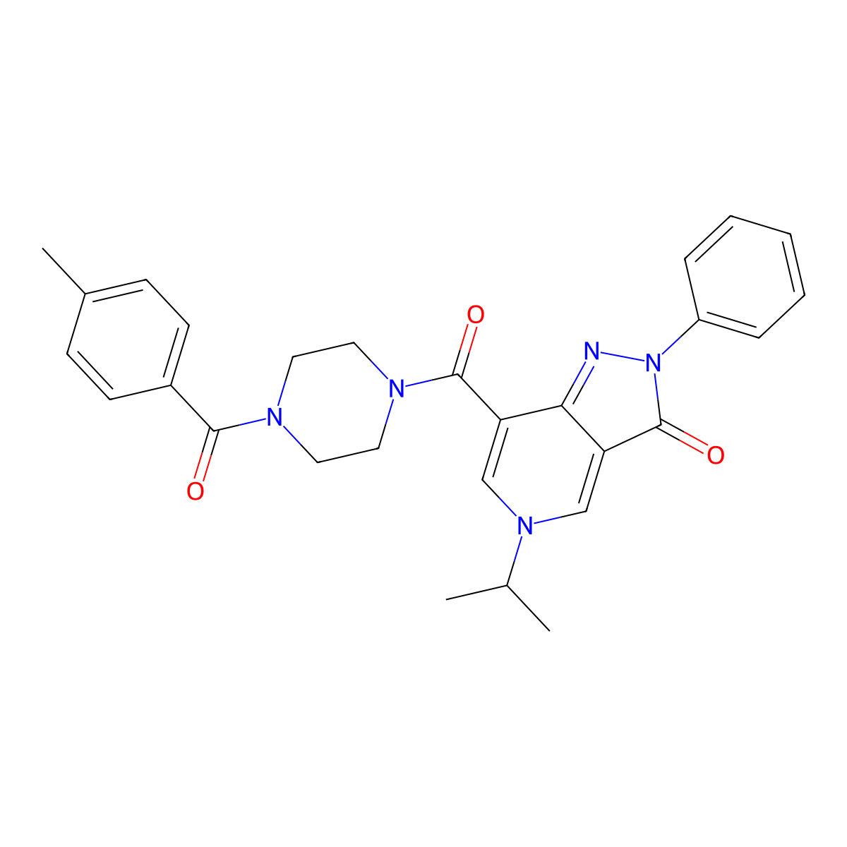 5-isopropyl-7-(4-(4-methylbenzoyl)piperazine-1-carbonyl)-2-phenyl-2H-pyrazolo[4,3-c]pyridin-3(5H)-one molecular structure, CAS 1040647-57-1