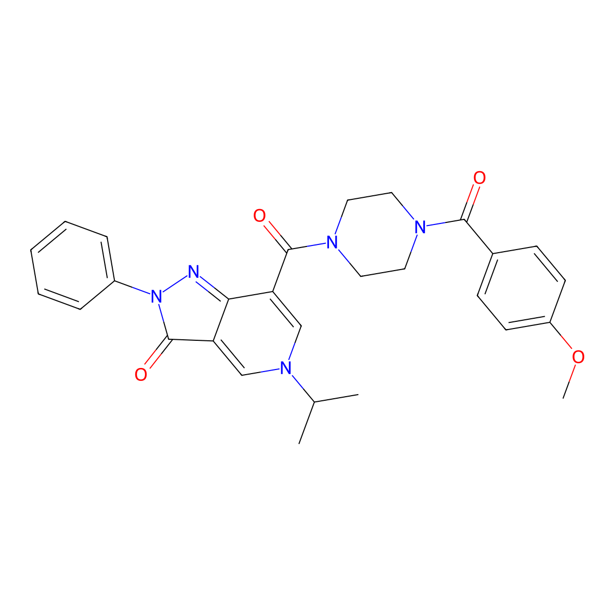5-isopropyl-7-(4-(4-methoxybenzoyl)piperazine-1-carbonyl)-2-phenyl-2H-pyrazolo[4,3-c]pyridin-3(5H)-one molecular structure, CAS 1040647-62-8