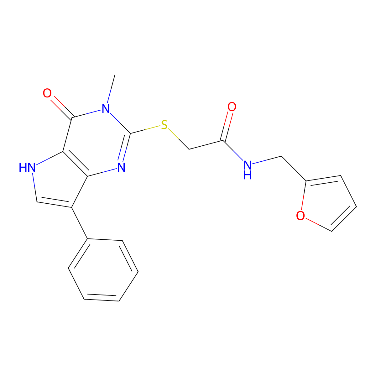 N-(furan-2-ylmethyl)-2-((3-methyl-4-oxo-7-phenyl-4,5-dihydro-3H-pyrrolo[3,2-d]pyrimidin-2-yl)thio)acetamide molecular structure, CAS 1040647-63-9