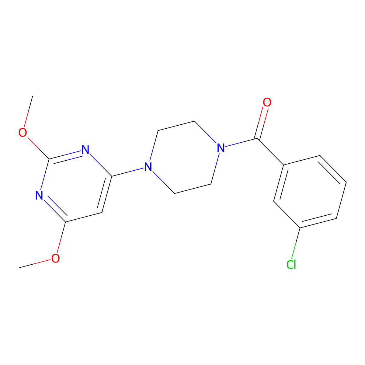 (3-Chlorophenyl)(4-(2,6-dimethoxypyrimidin-4-yl)piperazin-1-yl)methanone molecular structure, CAS 1040647-65-1