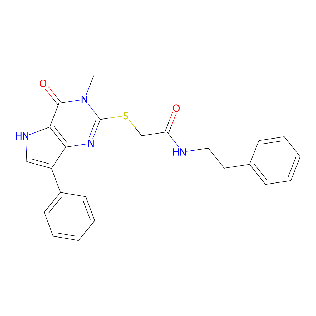 2-({3-methyl-4-oxo-7-phenyl-3H,4H,5H-pyrrolo[3,2-d]pyrimidin-2-yl}sulfanyl)-N-(2-phenylethyl)acetamide molecular structure, CAS 1040647-68-4